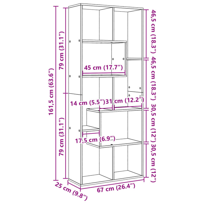 Bibliotecă/separator cameră, alb 67x25x161,5 cm lemn prelucrat - WALTI WALTI