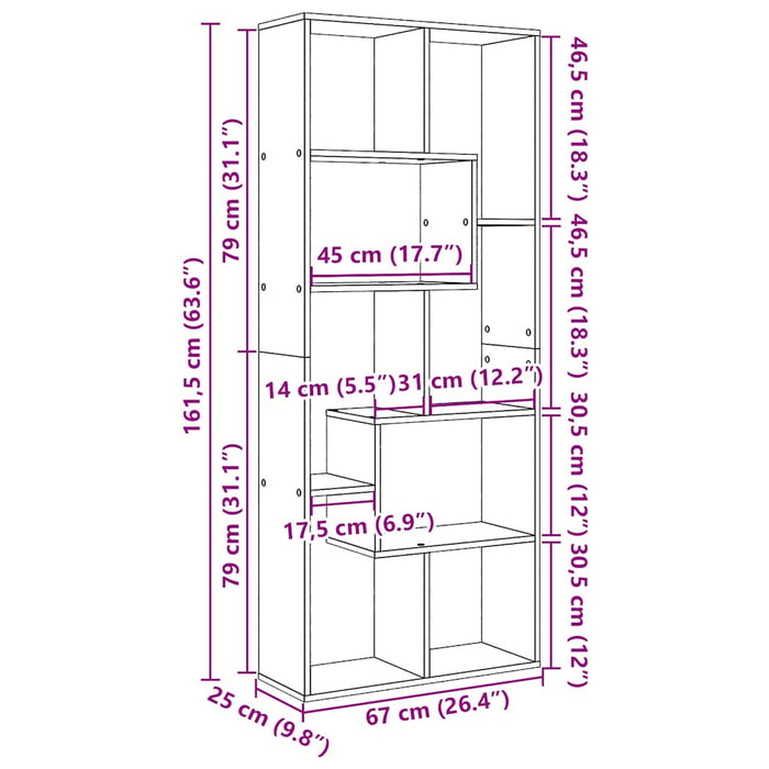 Bibliotecă/separator cameră stejar artizanal 67x25x161,5cm lemn WALTI