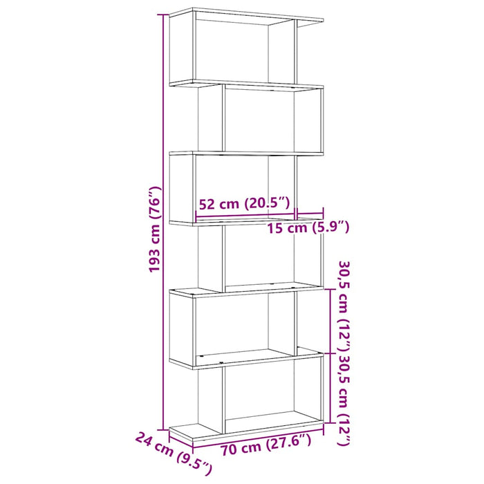 Bibliotecă/separator 6 nivel stejar artizanal 70x24x193 cm lemn - WALTI WALTI