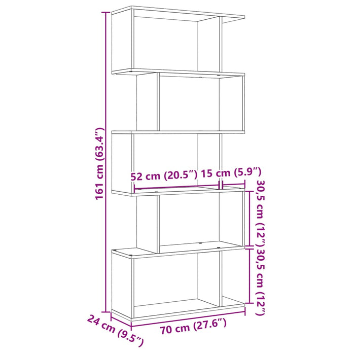 Bibliotecă/separator 5 nivel stejar artizanal 70x24x161 cm lemn - WALTI WALTI