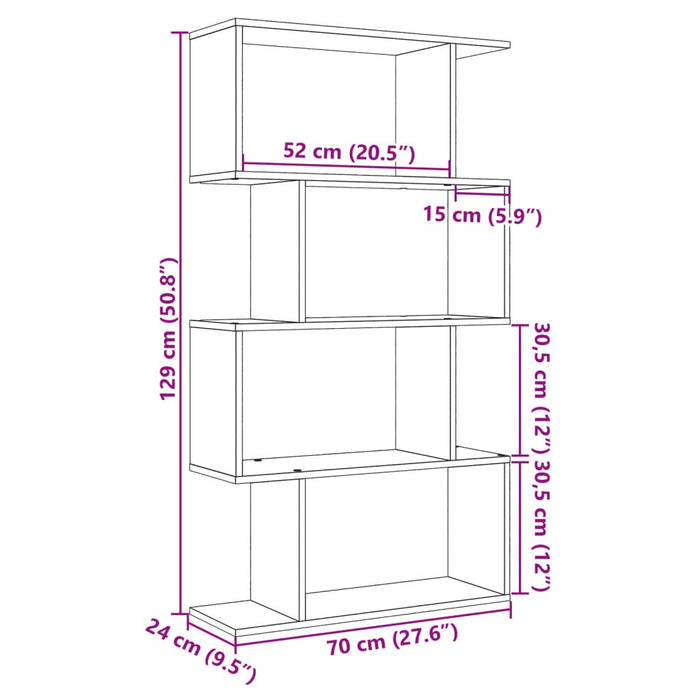 Bibliotecă/separator cameră 4 niveluri, alb, 70x24x129 cm, lemn - WALTI WALTI