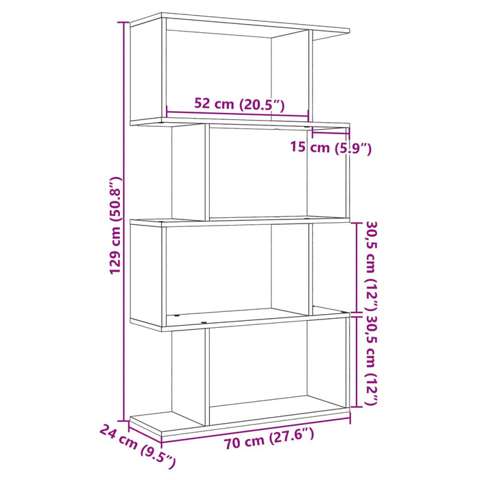 Bibliotecă/separator 4 niveluri gri beton 70x24x129cm lemn - WALTI WALTI