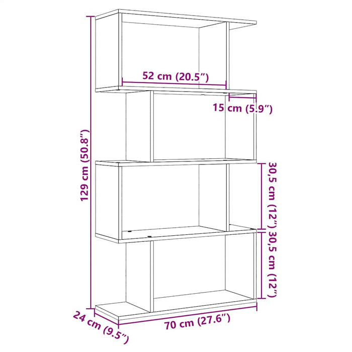 Bibliotecă/separator 4 nivel stejar artizanal 70x24x129 cm lemn - WALTI WALTI