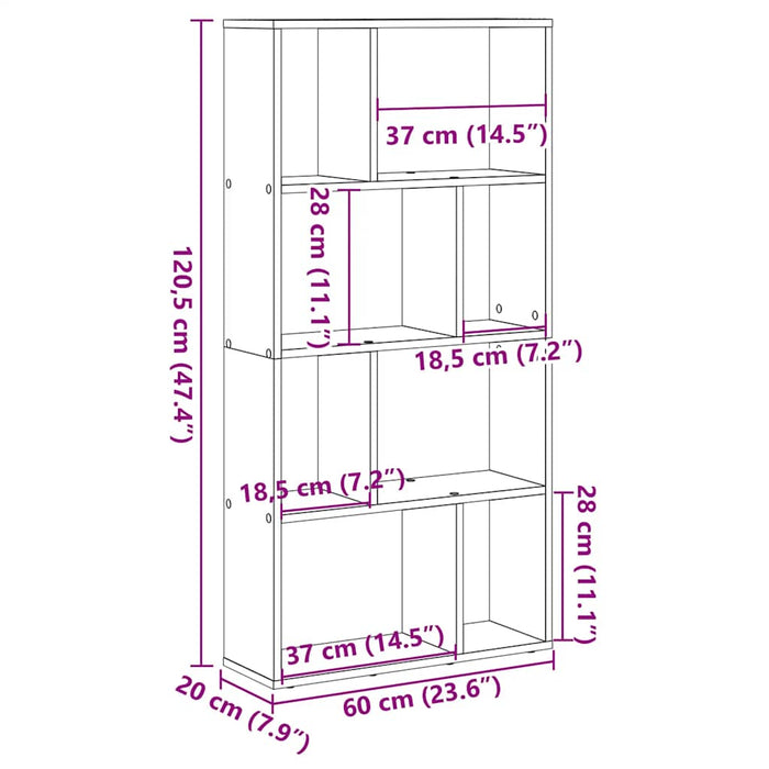 Bibliotecă, stejar artizanal, 60x20x120,5 cm, lemn prelucrat - WALTI WALTI