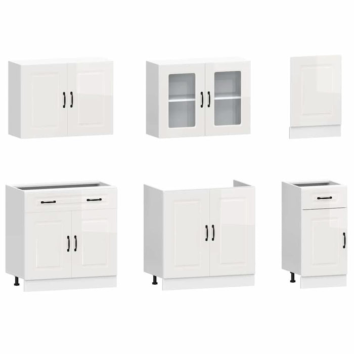 Set dulap de bucătărie 7 piese „Kalmar” alb lucios Lemn - WALTI WALTI
