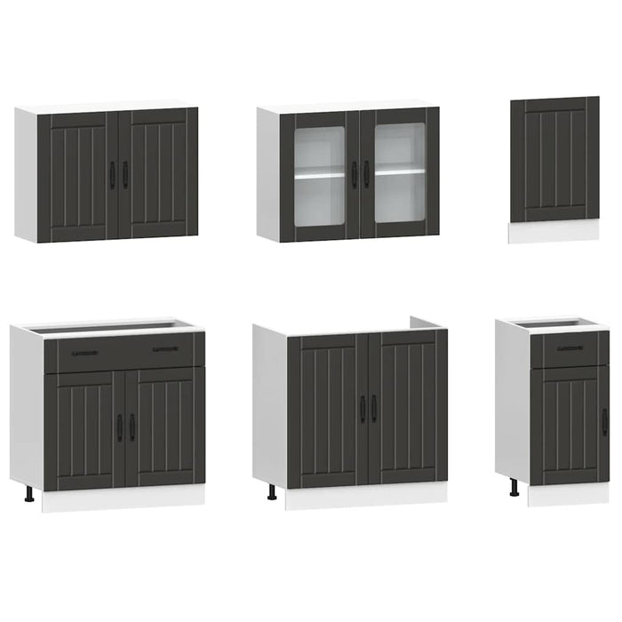Set dulap de bucătărie 7 piese „Kalmar” lemn negru prelucrat - WALTI WALTI