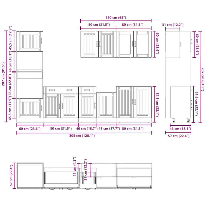 Set dulap de bucătărie 7 piese „Kalmar” lemn negru prelucrat - WALTI WALTI