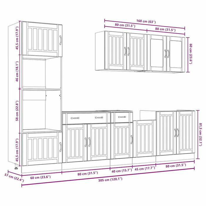 Set dulap de bucătărie 7 piese „Kalmar” lemn negru prelucrat - WALTI WALTI