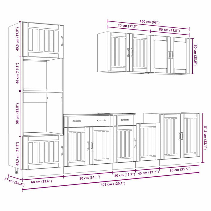 Set dulap de bucătărie 7 piese „Kalmar” stejar artizanal lemn - WALTI WALTI