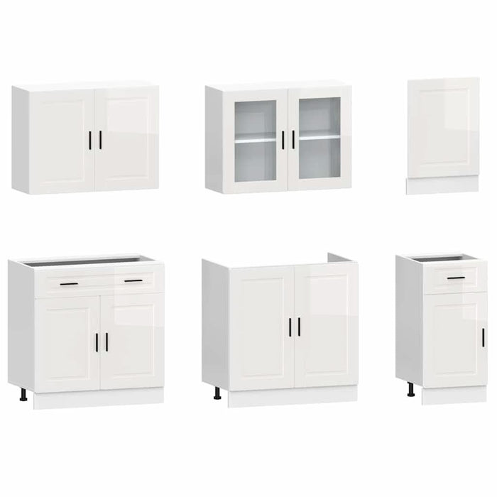 Set dulap de bucătărie 7 piese „Kalmar” alb lucios Lemn - WALTI WALTI