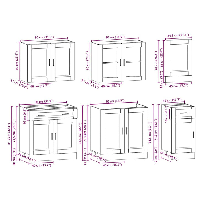 Set dulap de bucătărie 7 piese „Kalmar” alb lucios Lemn - WALTI WALTI