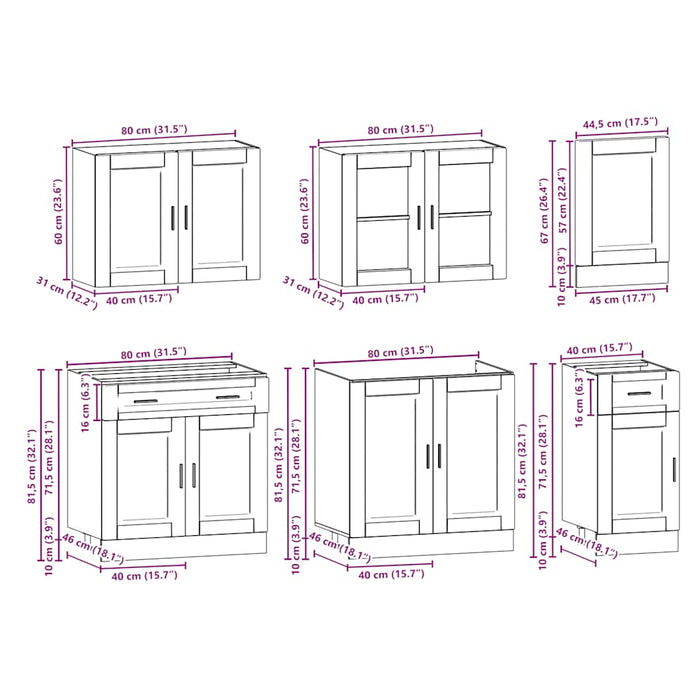 Set dulap de bucătărie din 7 piese „Porto” lemn stejar Sonoma WALTI