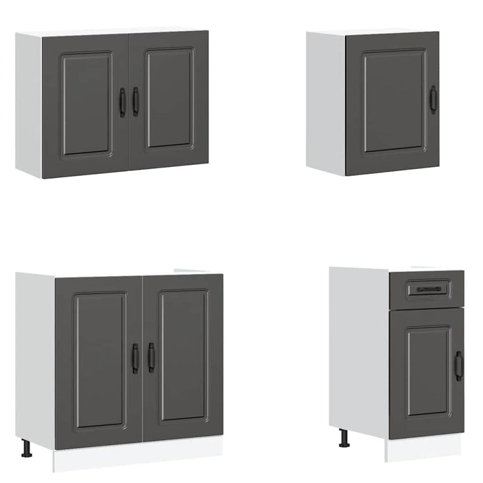 Set dulap de bucătărie 7 piese „Kalmar” lemn negru prelucrat - WALTI WALTI