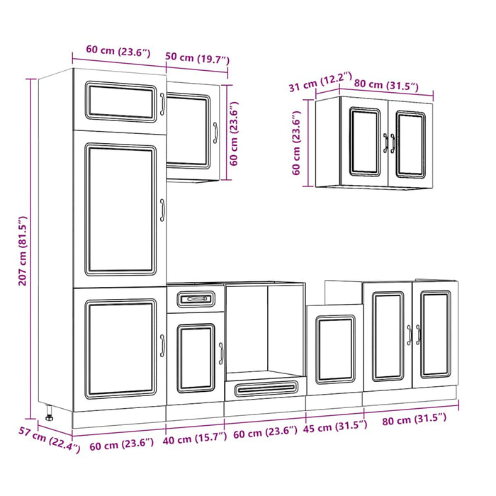 Set dulap de bucătărie din 7 piese „Kalmar” stejar maro lemn - WALTI WALTI