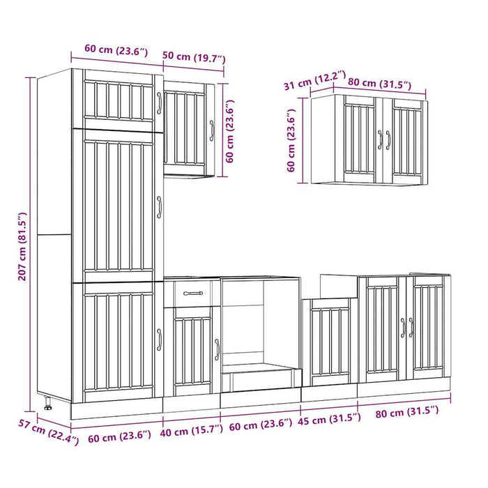Set dulap de bucătărie 7 piese „Lucca” lemn negru prelucrat - WALTI WALTI