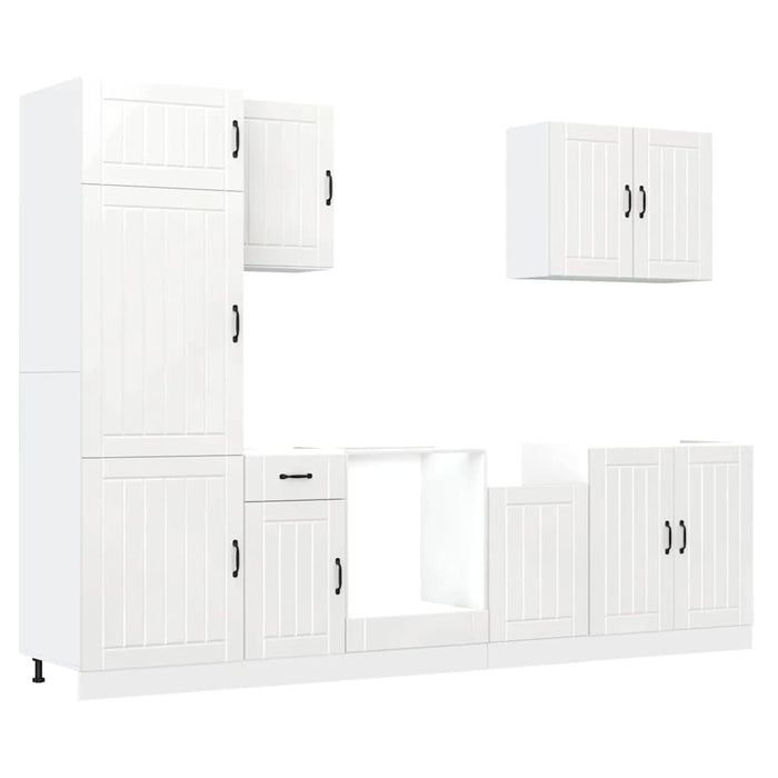 Set dulap de bucătărie 7 piese „Kalmar” alb lucios Lemn - WALTI WALTI