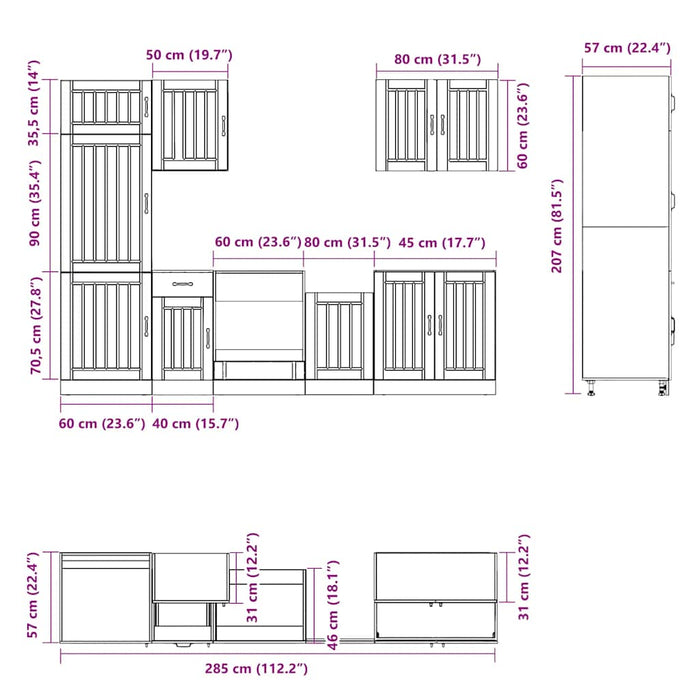 Set dulap de bucătărie 7 piese „Kalmar” alb lucios Lemn - WALTI WALTI