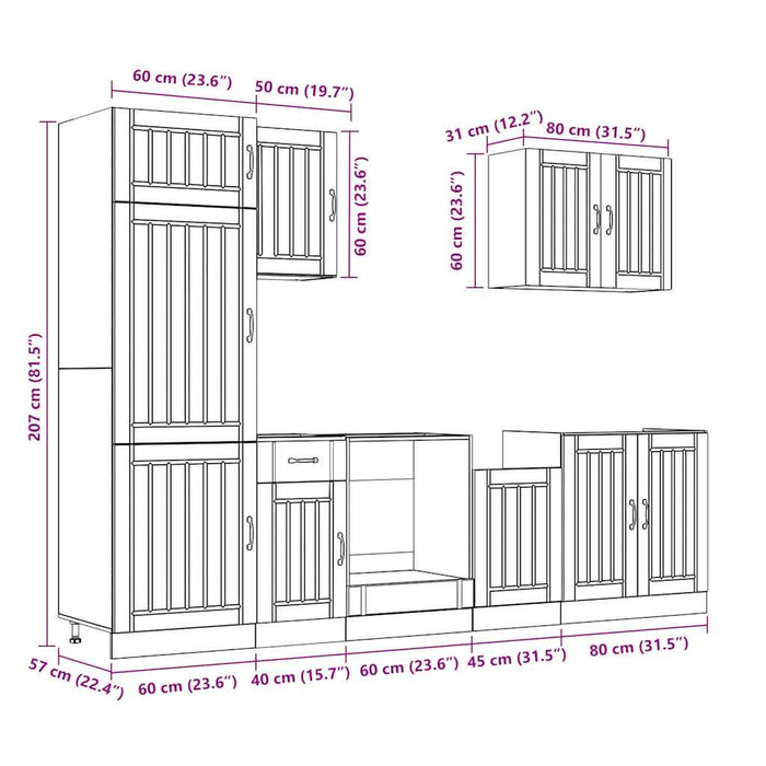 Set dulap de bucătărie 7 piese „Kalmar” alb lucios Lemn - WALTI WALTI