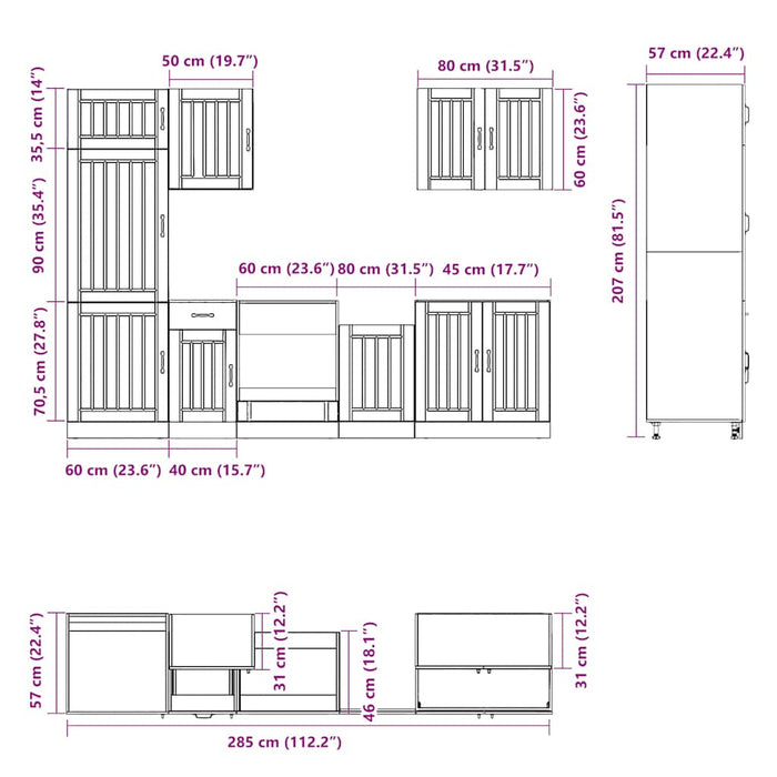 Set de dulapuri de bucătărie 7 piese „Lucca” Lemn vechi lemn - WALTI WALTI