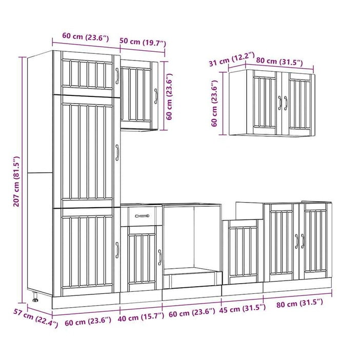 Set dulap de bucătărie 7 piese „Lucca” stejar artizanal lemn - WALTI WALTI