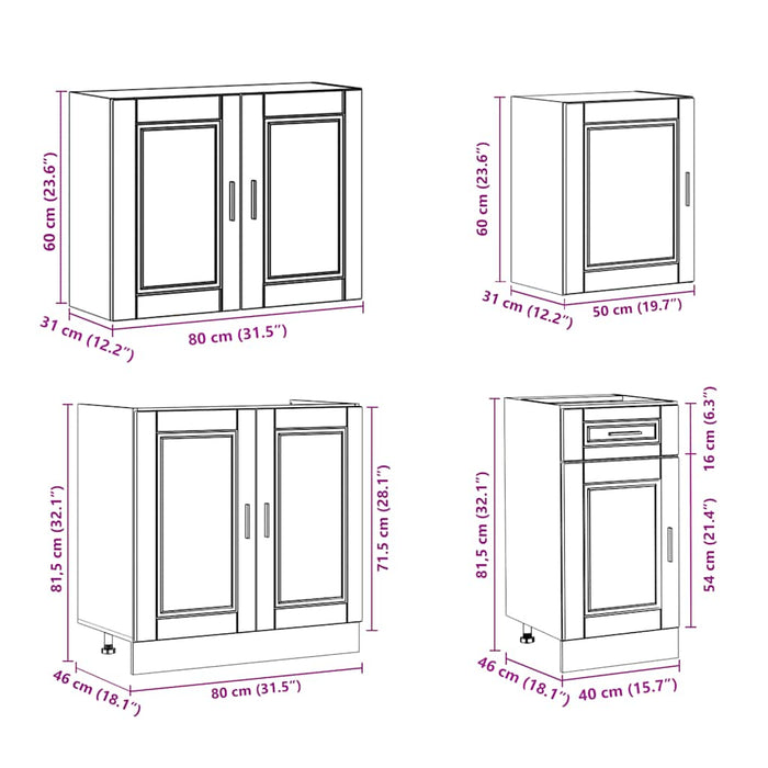 Set de dulapuri de bucătărie 7 piese „Porto” Lemn vechi lemn - WALTI WALTI