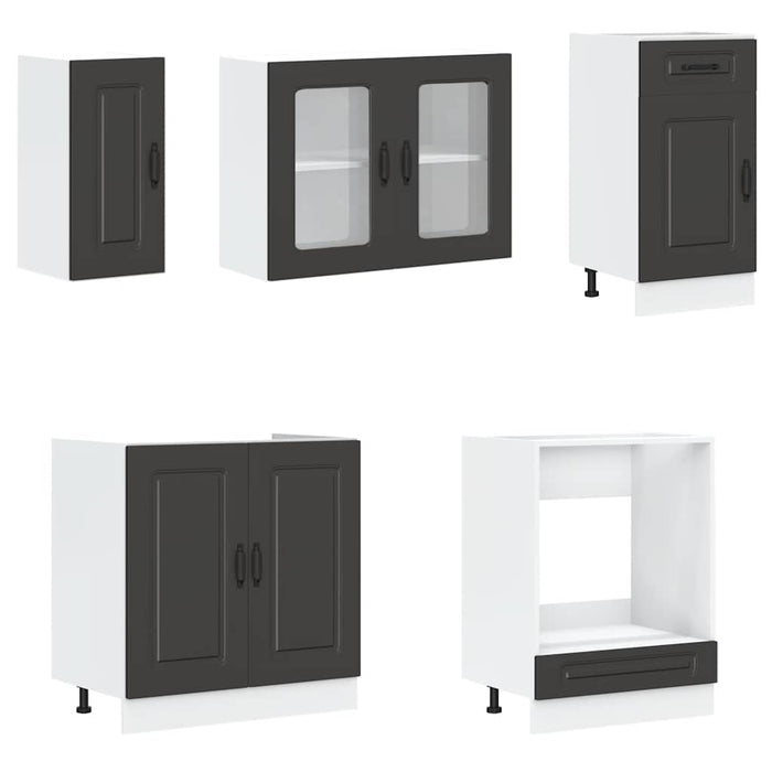 Set dulap de bucătărie 8 piese „Kalmar” lemn negru prelucrat - WALTI WALTI