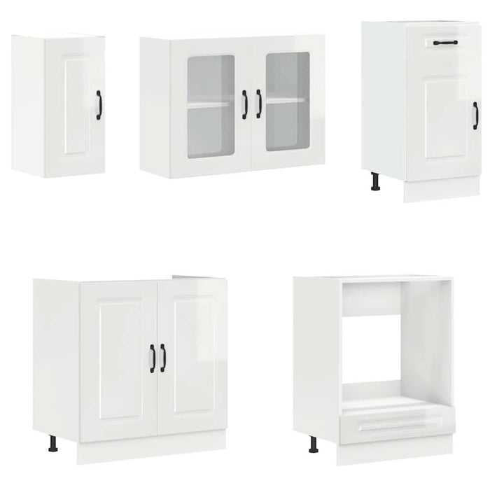 Set dulap de bucătărie 8 piese „Kalmar” alb lucios Lemn - WALTI WALTI