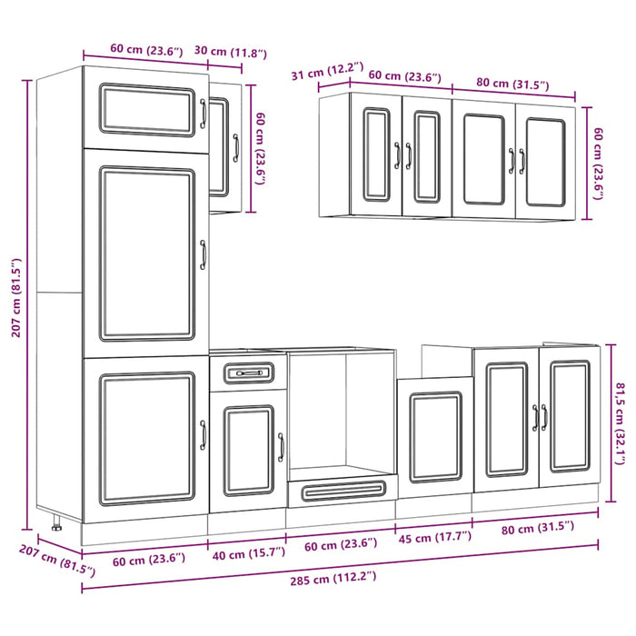 Set dulap de bucătărie din 8 piese „Kalmar” stejar maro lemn - WALTI WALTI