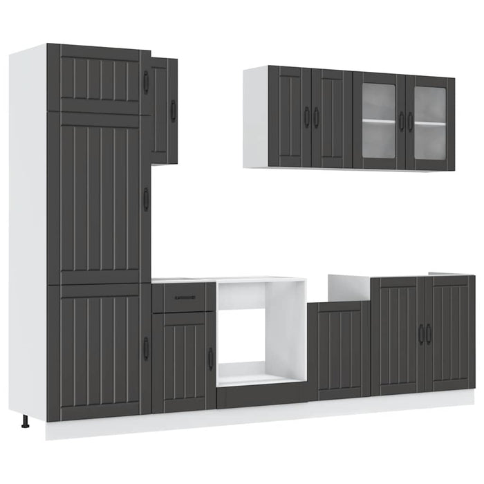 Set dulap de bucătărie 8 piese „Kalmar” lemn negru prelucrat - WALTI WALTI