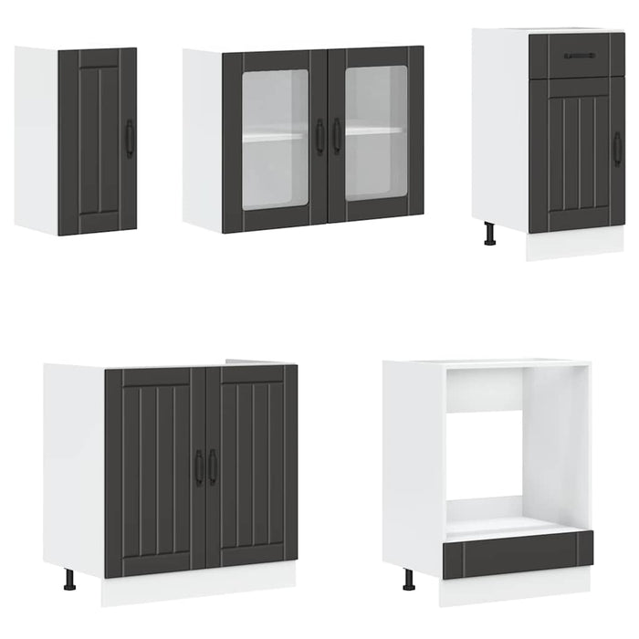 Set dulap de bucătărie 8 piese „Kalmar” lemn negru prelucrat - WALTI WALTI