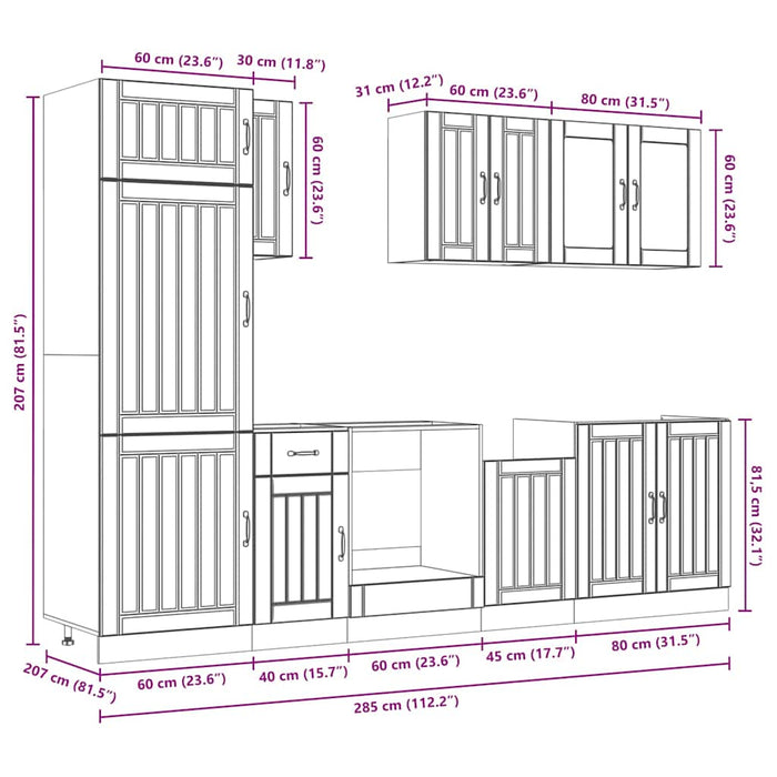 Set dulap de bucătărie 8 piese „Kalmar” lemn negru prelucrat - WALTI WALTI