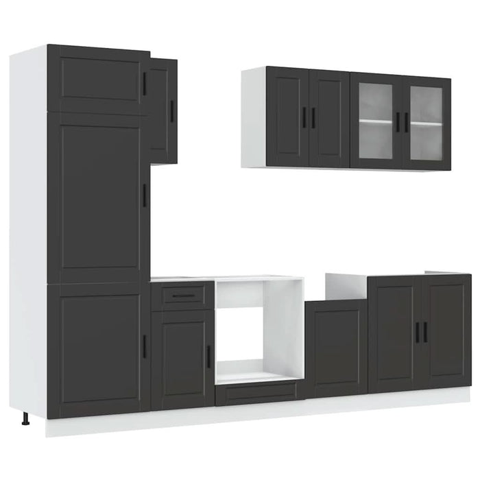 Set dulap de bucătărie 8 piese „Kalmar” lemn negru prelucrat - WALTI WALTI