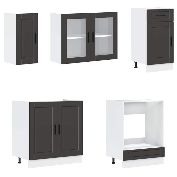 Set dulap de bucătărie 8 piese „Kalmar” lemn negru prelucrat - WALTI WALTI