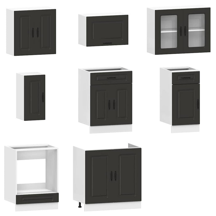 Set dulap de bucătărie 8 piese „Kalmar” lemn negru prelucrat - WALTI WALTI