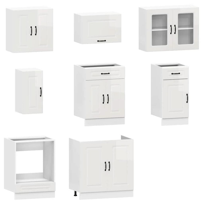 Set dulap de bucătărie 8 piese „Kalmar” alb lucios Lemn - WALTI WALTI