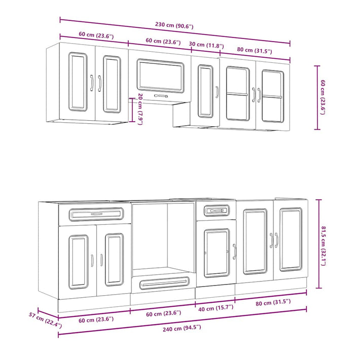 Set dulap de bucătărie din 8 piese „Kalmar” stejar maro lemn - WALTI WALTI
