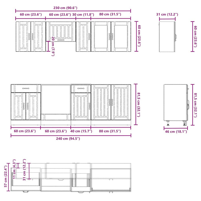 Set dulap de bucătărie din 8 piese „Kalmar” Lemn prelucrat alb WALTI