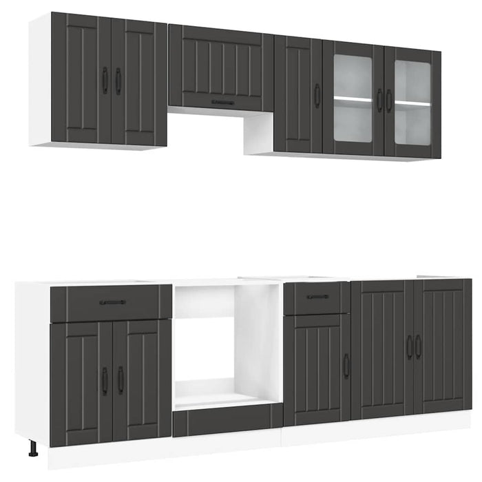 Set dulap de bucătărie 8 piese „Kalmar” lemn negru prelucrat - WALTI WALTI