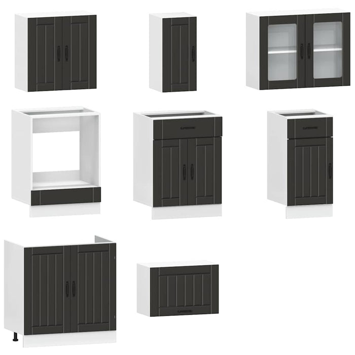 Set dulap de bucătărie 8 piese „Kalmar” lemn negru prelucrat - WALTI WALTI