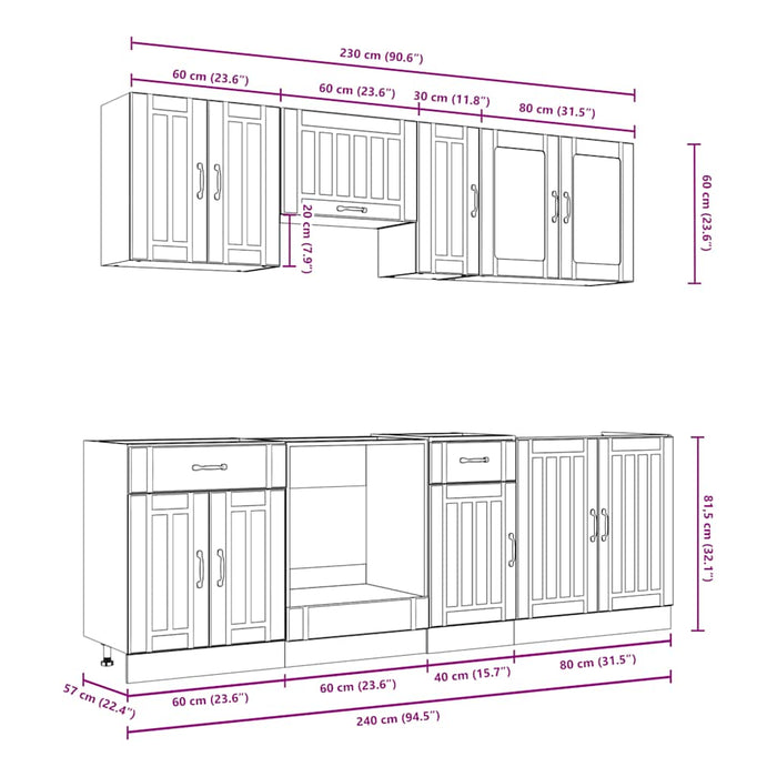 Set dulap de bucătărie 8 piese „Kalmar” lemn negru prelucrat - WALTI WALTI