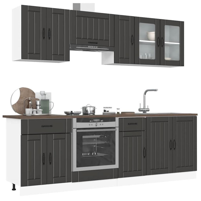 Set dulap de bucătărie 8 piese „Kalmar” lemn negru prelucrat - WALTI WALTI