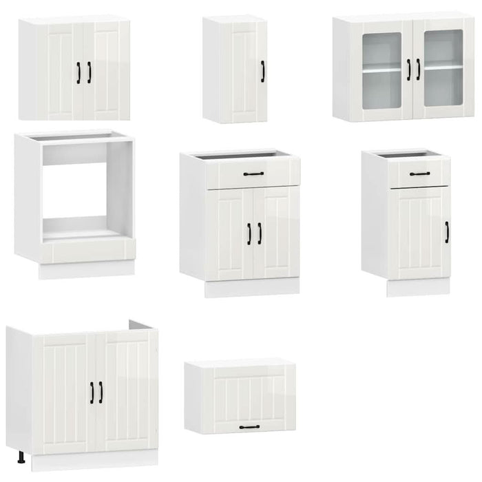 Set dulap de bucătărie 8 piese „Kalmar” alb lucios Lemn - WALTI WALTI