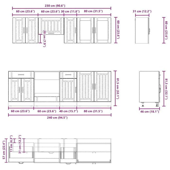 Set dulap de bucătărie 8 piese „Kalmar” alb lucios Lemn - WALTI WALTI