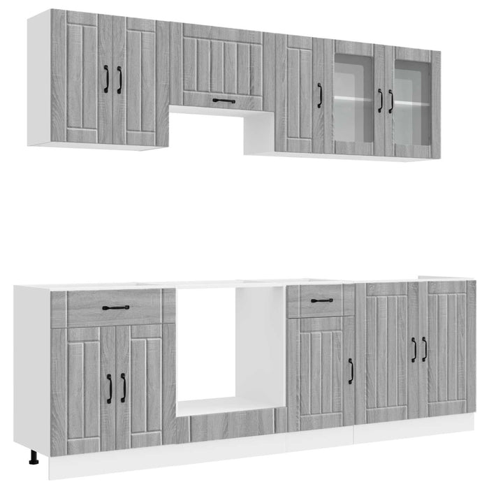 Set de dulapuri de bucătărie 8 piese „Kalmar” lemn Sonoma gri WALTI