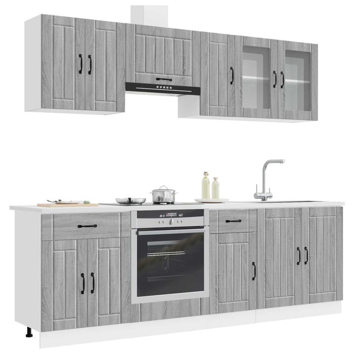Set de dulapuri de bucătărie 8 piese „Kalmar” lemn Sonoma gri WALTI