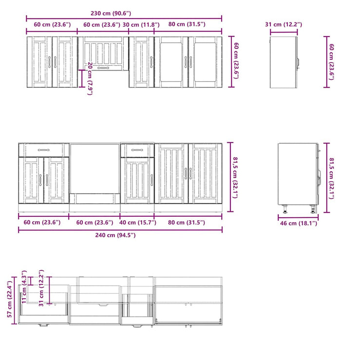 Set dulap de bucătărie 8 piese „Kalmar” stejar artizanal lemn - WALTI WALTI