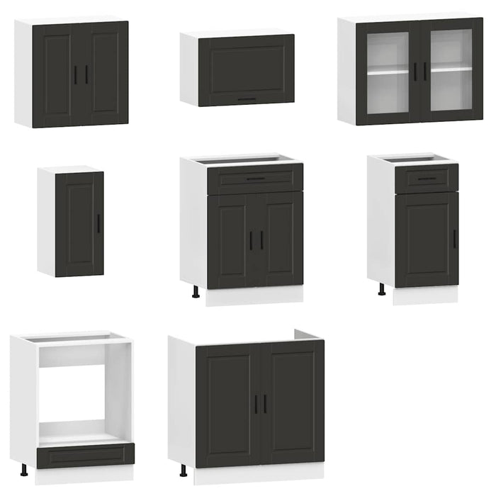 Set dulap de bucătărie 8 piese „Kalmar” lemn negru prelucrat - WALTI WALTI
