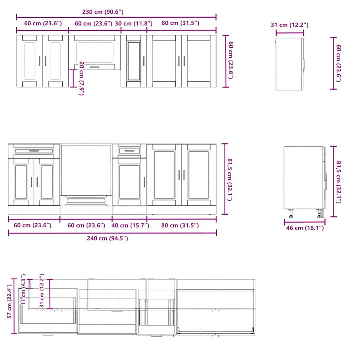 Set dulap de bucătărie din 8 piese „Porto” lemn stejar Sonoma - WALTI WALTI