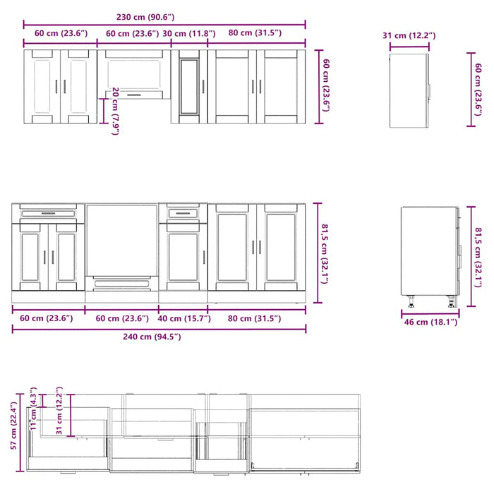 Set dulap de bucătărie din 8 piese „Porto” stejar afumat Lemn - WALTI WALTI