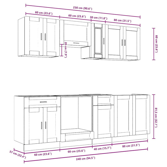 Set dulap de bucătărie din 8 piese „Kalmar” stejar maro lemn - WALTI WALTI